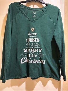 St. John's Bay Green Holiday Sweatshirt with Silver & Gold Script